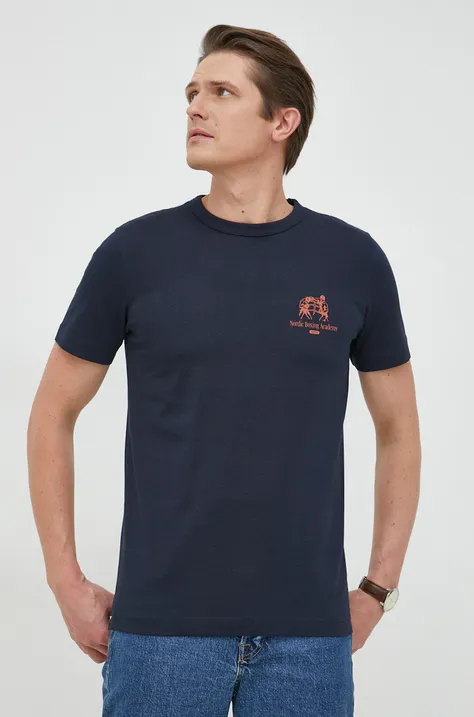 Selected Homme t-shirt bawełniany kolor granatowy z nadrukiem