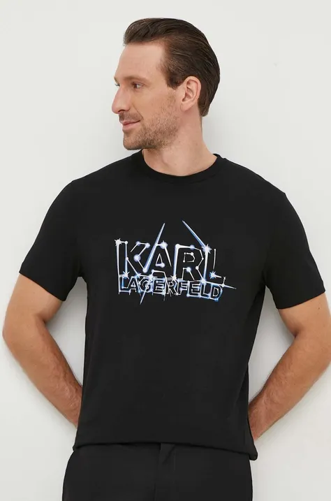Tričko Karl Lagerfeld pánsky, čierna farba, s potlačou