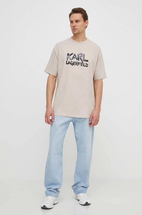 Karl Lagerfeld t-shirt bézs, férfi, nyomott mintás