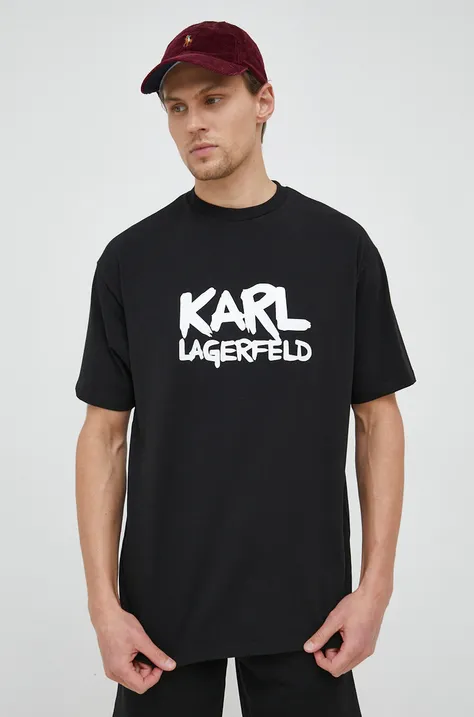Majica kratkih rukava Karl Lagerfeld za muškarce, boja: crna, s tiskom