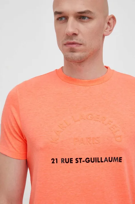 Karl Lagerfeld t-shirt bawełniany kolor pomarańczowy z nadrukiem