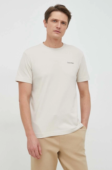 Calvin Klein t-shirt bawełniany kolor beżowy