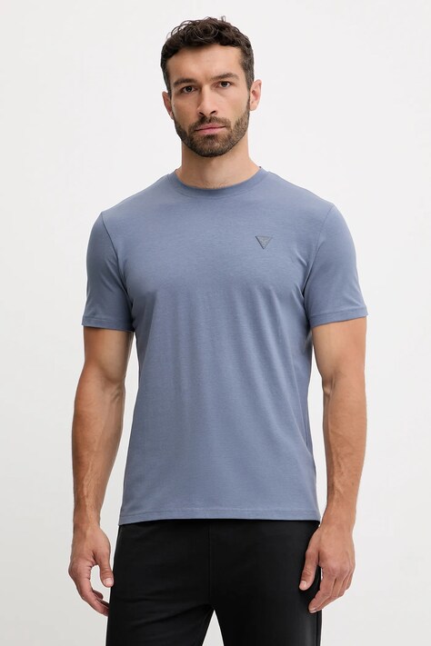 Guess t-shirt męski kolor niebieski gładki