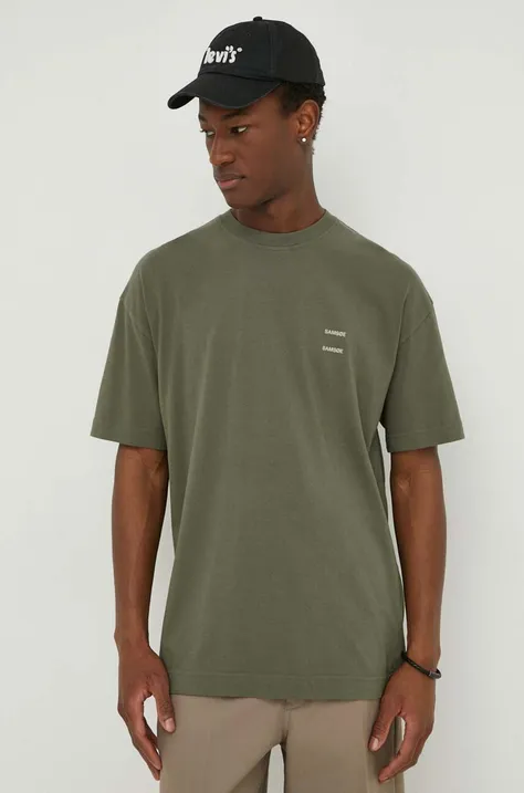 Samsoe Samsoe t-shirt bawełniany męski kolor zielony gładki