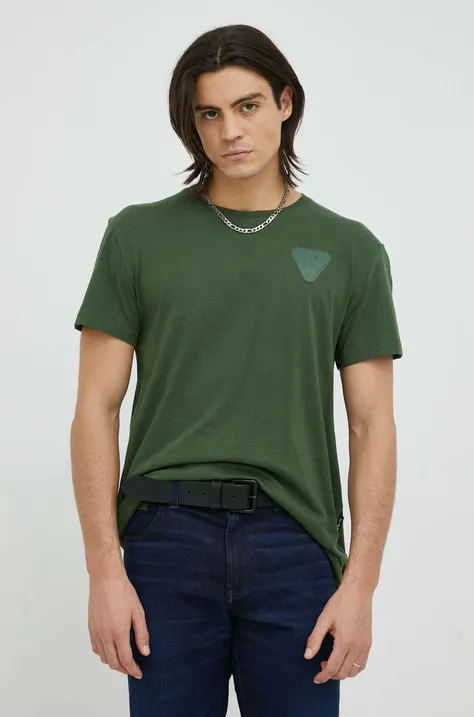 Bavlnené tričko G-Star Raw zelená farba, s nášivkou