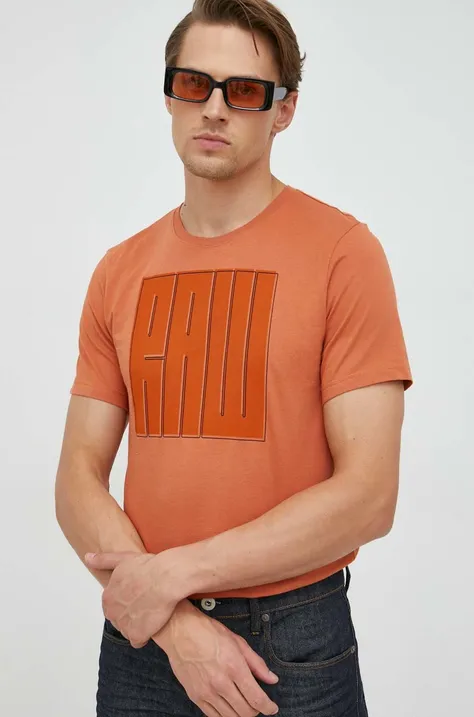 Bombažna kratka majica G-Star Raw oranžna barva