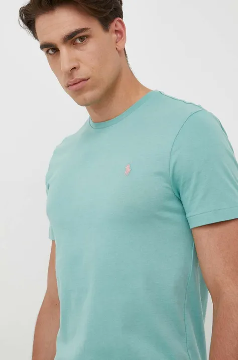 Pamučna majica Polo Ralph Lauren za muškarce, boja: zelena, bez uzorka