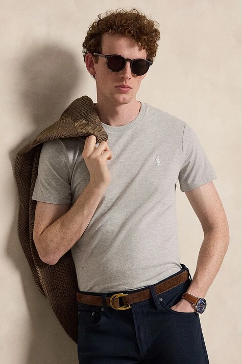 Polo Ralph Lauren T-shirt basic męski bawełniany szary 710671438