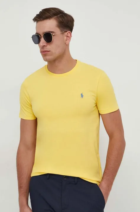 Bombažna kratka majica Polo Ralph Lauren moški, rumena barva