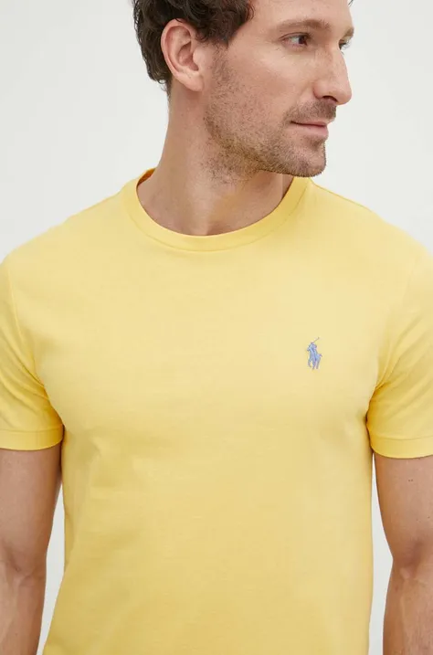 Polo Ralph Lauren tricou din bumbac barbati, culoarea galben, neted