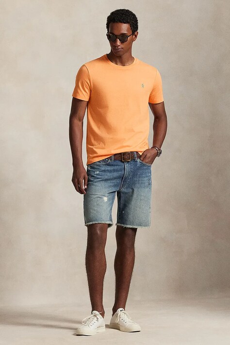 Polo Ralph Lauren t-shirt bawełniany męski kolor pomarańczowy gładki 710671438