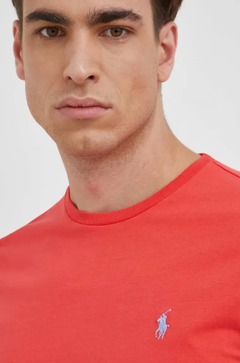Pamučna majica Polo Ralph Lauren za muškarce, boja: crvena, bez uzorka