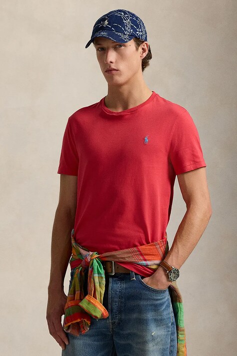 Polo Ralph Lauren tricou din bumbac bărbați, culoarea roșu, uni, 710671438