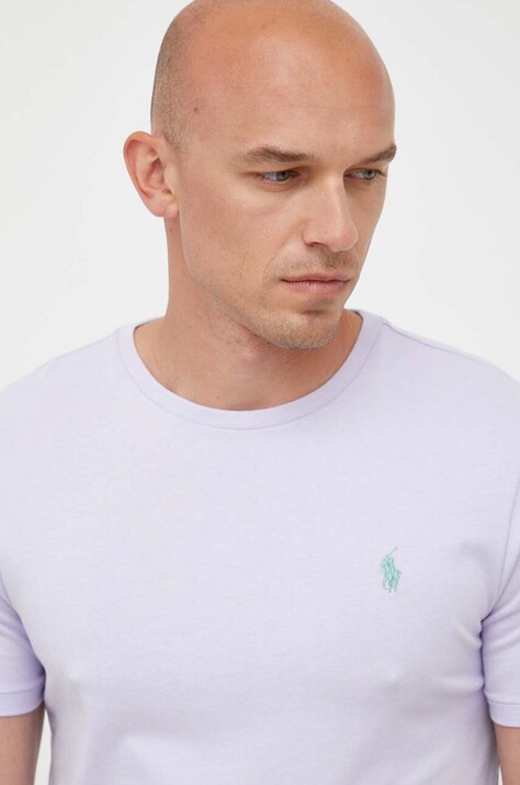 Хлопковая футболка Polo Ralph Lauren мужская цвет фиолетовый однотонная 710671438