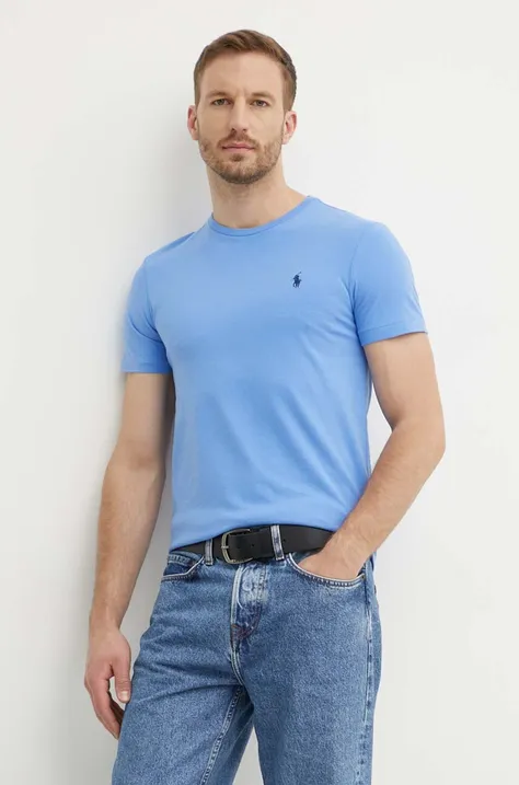 Βαμβακερό μπλουζάκι Polo Ralph Lauren ανδρικό, χρώμα: μοβ, 710671438