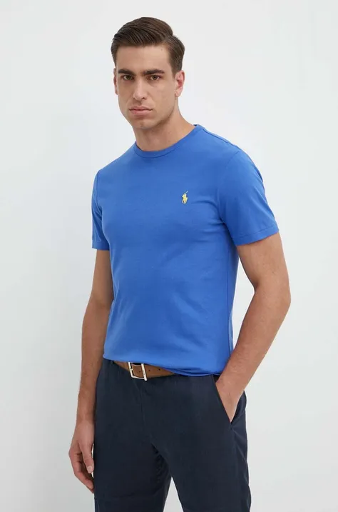 Хлопковая футболка Polo Ralph Lauren мужской цвет бирюзовый однотонный