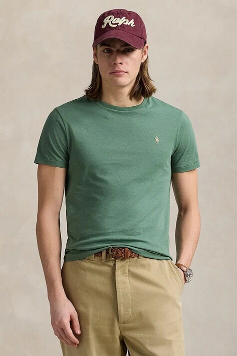 Polo Ralph Lauren t-shirt bawełniany męski kolor zielony gładki 710671438