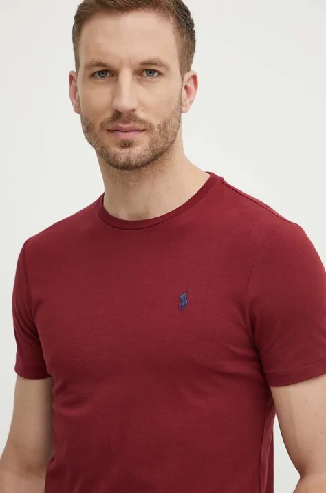 Хлопковая футболка Polo Ralph Lauren мужская цвет бордовый однотонная 710671438
