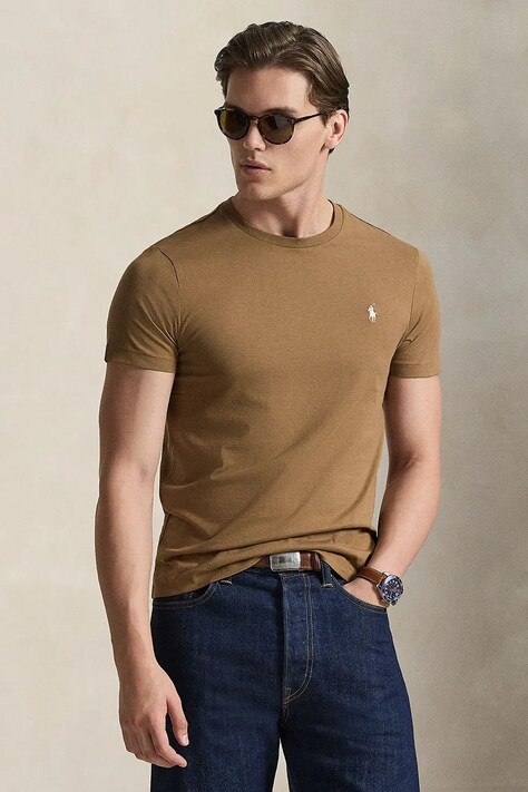 Polo Ralph Lauren t-shirt bawełniany męski kolor brązowy gładki 710671438