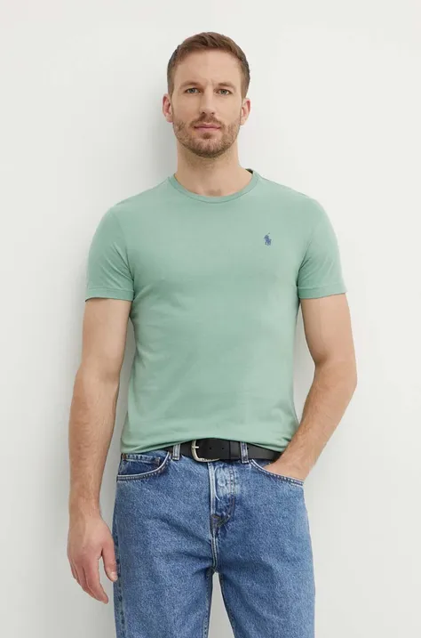 Хлопковая футболка Polo Ralph Lauren мужская цвет зелёный однотонная 710671438