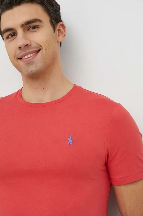 Bavlnené tričko Polo Ralph Lauren pánsky, červená farba, jednofarebný