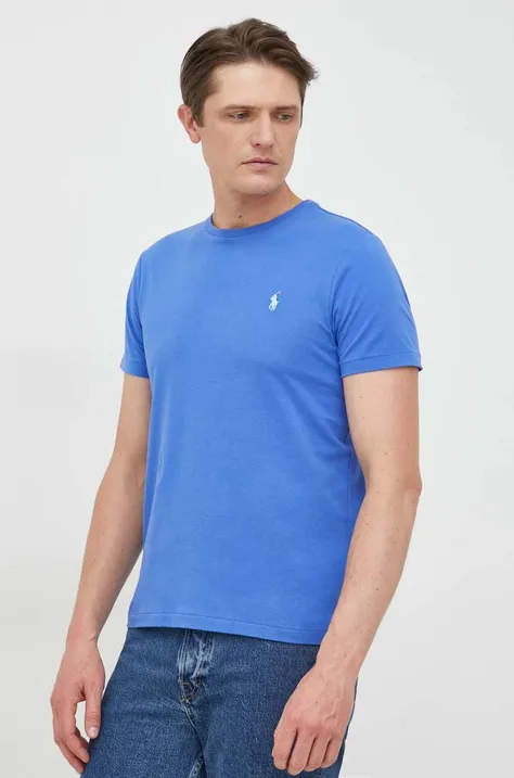 Памучна тениска Polo Ralph Lauren в синьо с изчистен дизайн 710671438