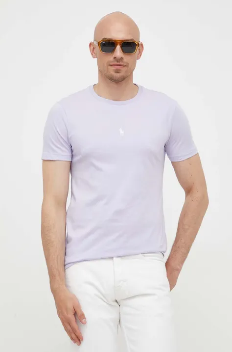 Хлопковая футболка Polo Ralph Lauren цвет фиолетовый однотонный