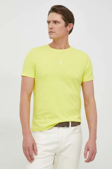 Polo Ralph Lauren t-shirt bawełniany kolor żółty gładki