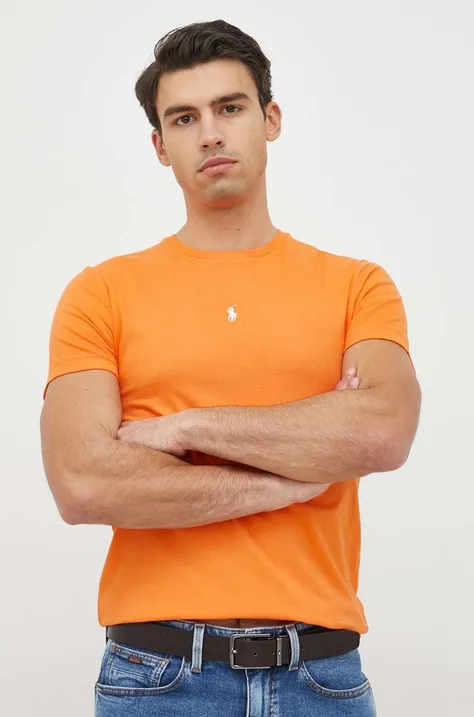 Bombažna kratka majica Polo Ralph Lauren oranžna barva