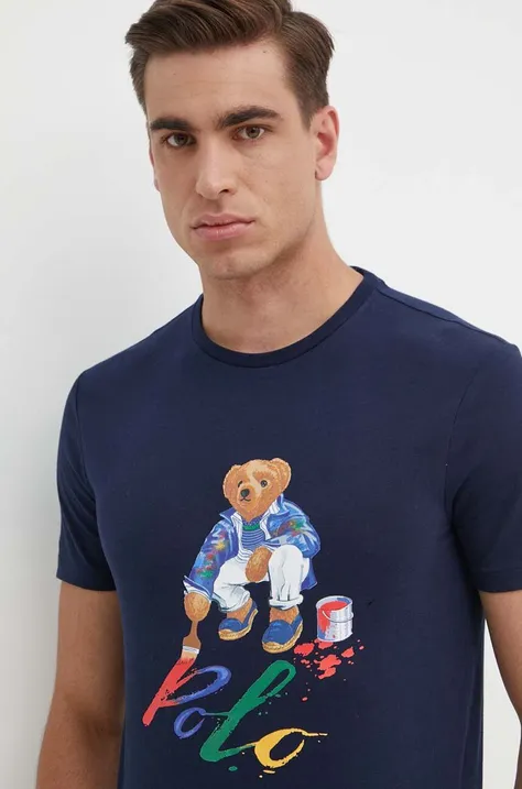 Хлопковая футболка Polo Ralph Lauren цвет синий с принтом
