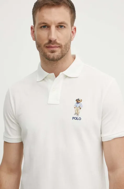 Pamučna polo majica Polo Ralph Lauren boja: bež, s aplikacijom