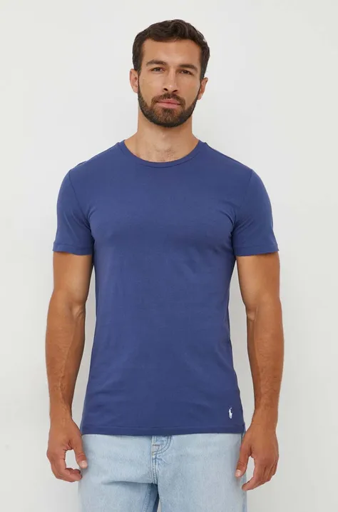 Bombažna kratka majica Polo Ralph Lauren 3-pack mornarsko modra barva