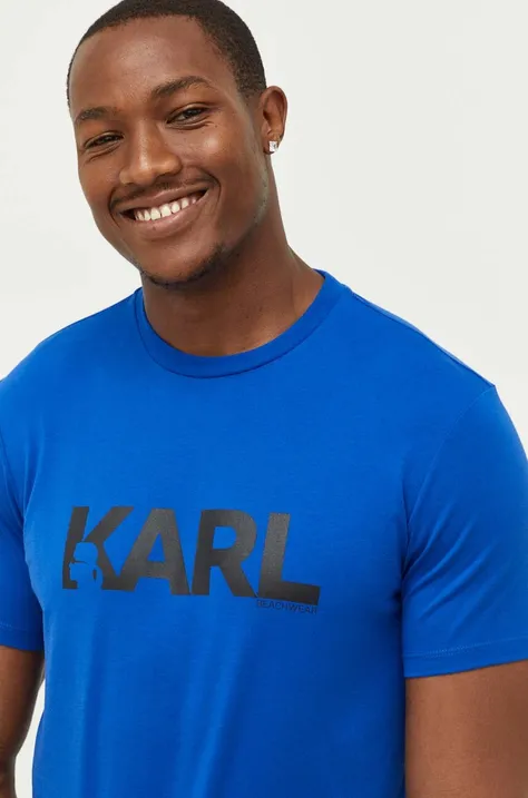 Karl Lagerfeld t-shirt bawełniany kolor granatowy z nadrukiem