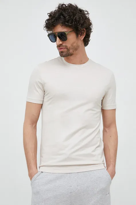 Bavlnené tričko Calvin Klein béžová farba, jednofarebné