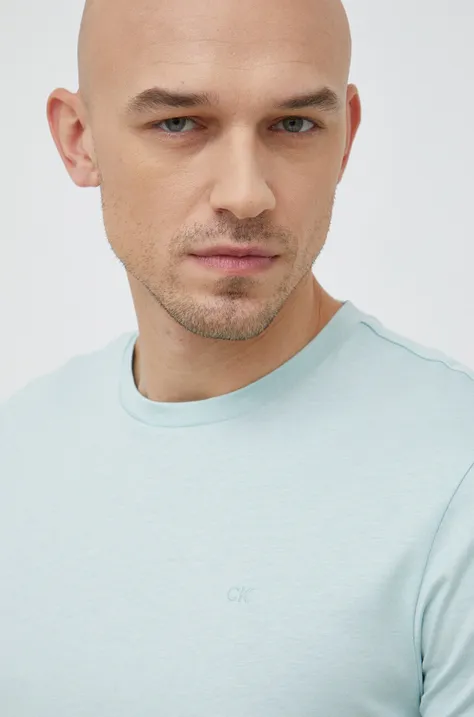 Pamučna majica Calvin Klein boja: tirkizna, jednobojni model