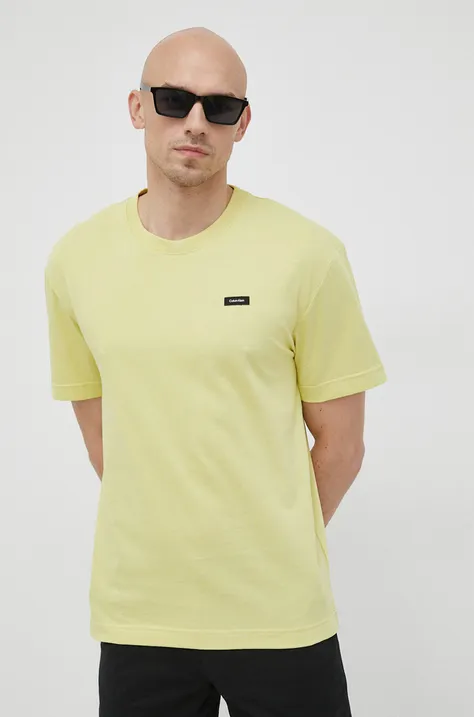 Calvin Klein t-shirt bawełniany kolor zielony gładki