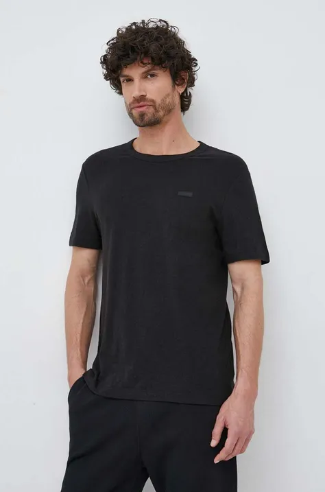 Μπλουζάκι με λινό μείγμα Calvin Klein χρώμα: μαύρο