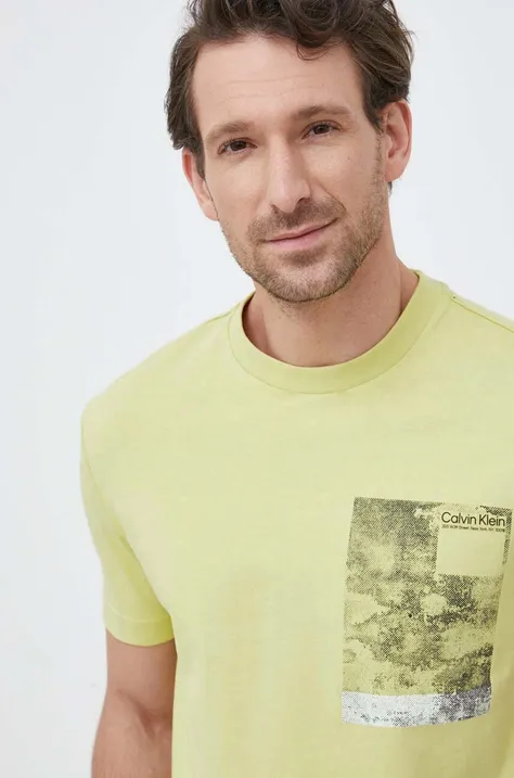 Calvin Klein tricou din bumbac culoarea galben, cu imprimeu