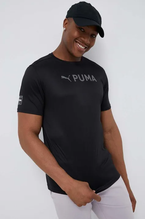 Puma t-shirt treningowy Fit kolor czarny z nadrukiem