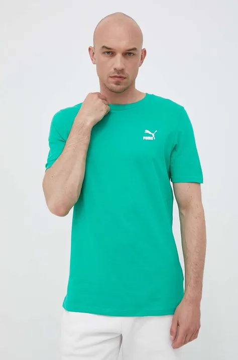Pamučna majica Puma boja: zelena, jednobojni model, 535587-02