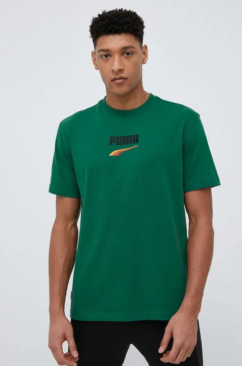 Puma t-shirt bawełniany kolor zielony z aplikacją 538248-37
