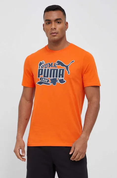 Puma t-shirt bawełniany kolor pomarańczowy z nadrukiem