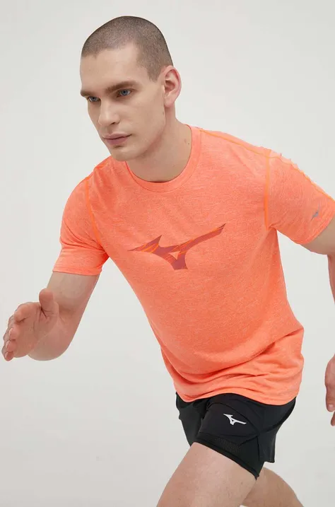 Mizuno t-shirt do biegania Core RB kolor pomarańczowy z nadrukiem