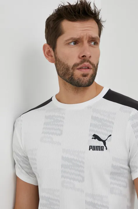 Puma t-shirt męski kolor biały wzorzysty