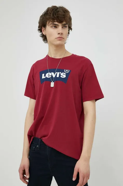 Bombažna kratka majica Levi's , bordo barva