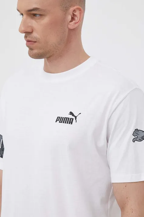 Puma t-shirt bawełniany kolor biały z nadrukiem