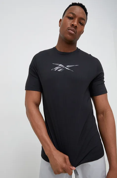 Reebok t-shirt treningowy kolor czarny z nadrukiem