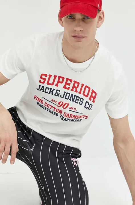 Jack & Jones t-shirt bawełniany JJSTAR kolor biały z nadrukiem 12231477