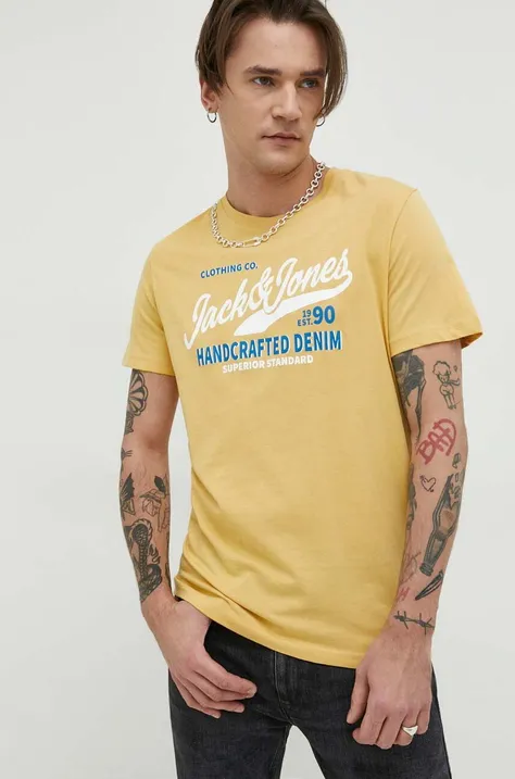 Βαμβακερό μπλουζάκι Jack & Jones JJSTAR χρώμα: κίτρινο, 12231477