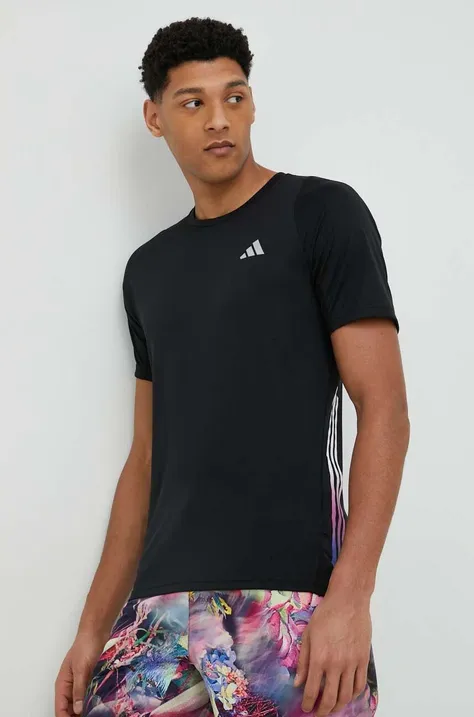 Μπλουζάκι για τρέξιμο adidas Performance Run Icons χρώμα: μαύρο